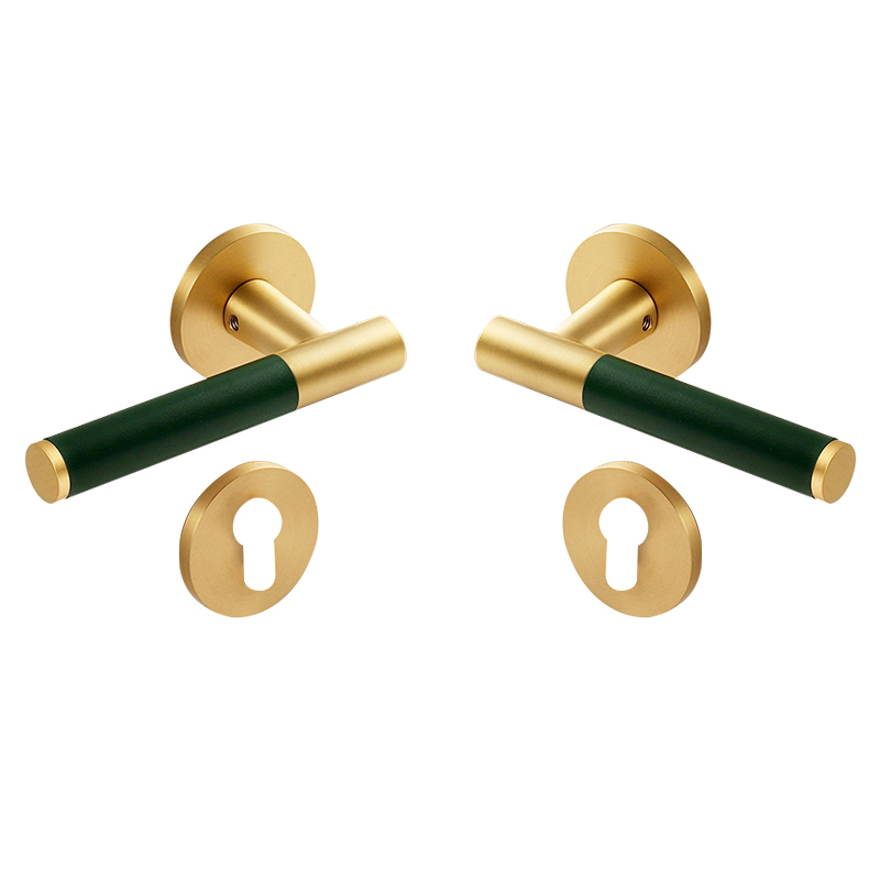 Dooroom Brass Leather Door Lock Set Modern Italian Interior Modern Bedroom Bathroom Double Wood Door Lever Set Dummy Handle DOOROOM