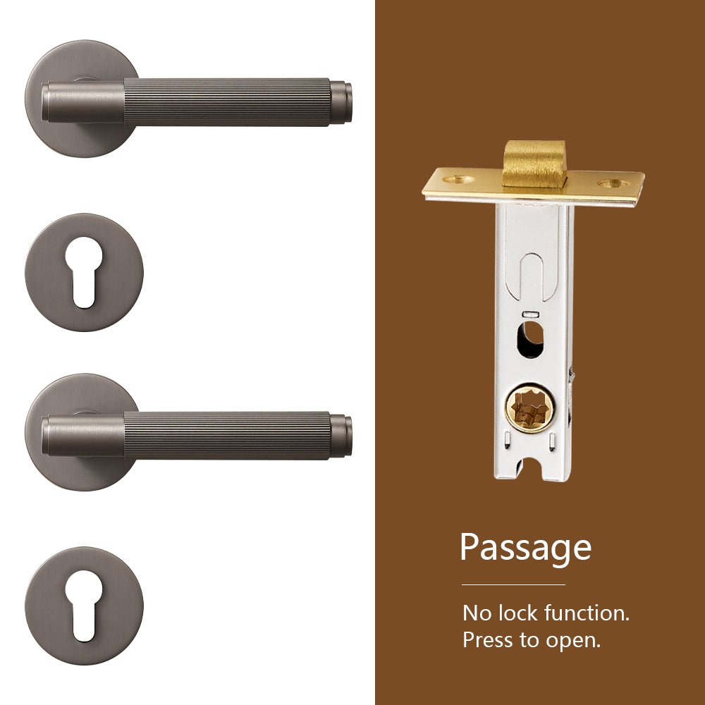 Dooroom Brass Stripe Door Lock Set Modern Grey Interior Bedroom Bathroom Double Wood Lever Dummy Handle Knob Linear DOOROOM