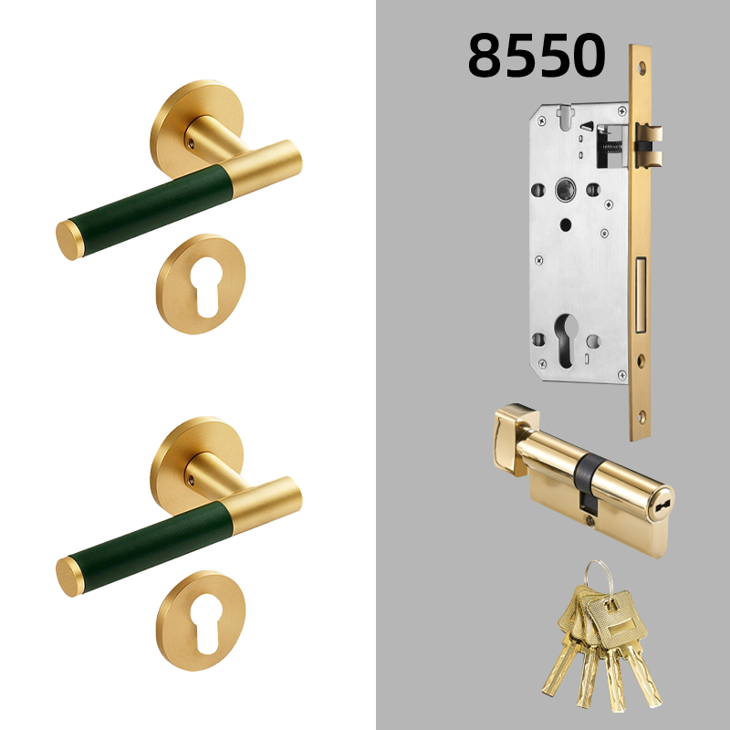 Dooroom Brass Leather Door Lock Set Modern Italian Interior Modern Bedroom Bathroom Double Wood Door Lever Set Dummy Handle DOOROOM