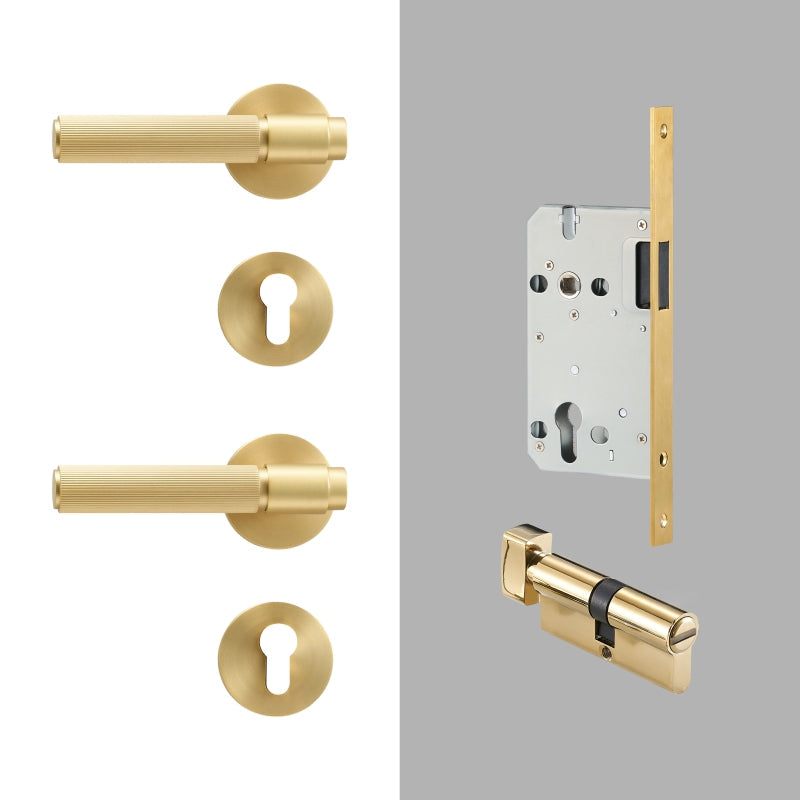 Dooroom Brass Door Lock Set Modern Stripe Shiny Gold Interior Bedroom Bathroom Double Wood Door Lever Dummy Privacy Passage DOOROOM