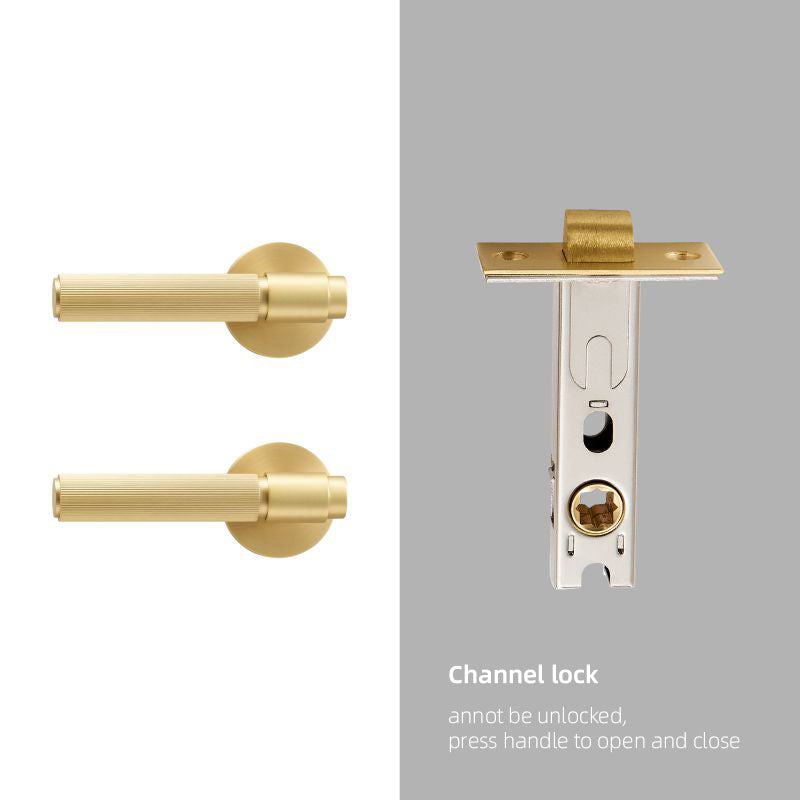 Dooroom Brass Door Lock Set Modern Stripe Shiny Gold Interior Bedroom Bathroom Double Wood Door Lever Dummy Privacy Passage DOOROOM