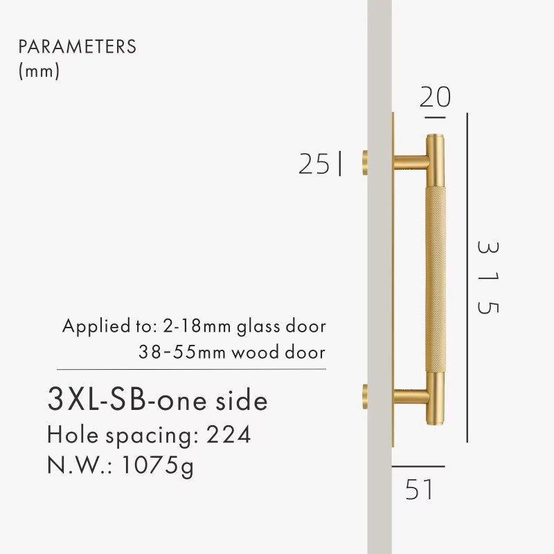 Dooroom Brass Knurled Door Handles Double Door Wood Door Shower Room Single Side Double Side Matt Gold Black Antique Brass Pulls DOOROOM