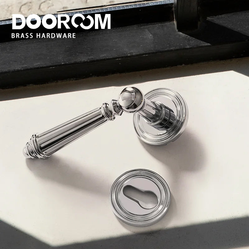 Dooroom Brass Door Lever Set Bright Silver French Retro Bedroom Gold Chrome New Classic Solid Wood Interior Lock Set Dummy Lock DOOROOM