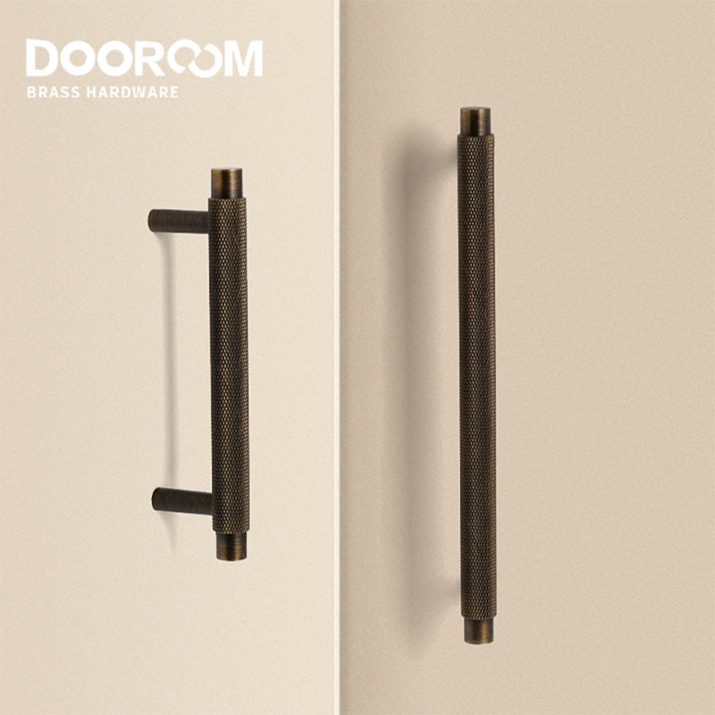 Dooroom Brass Furniture Handles Modern Knurled Antique Brass Cupboard Wardrobe Dresser Shoe Box Drawer Cabinet Knobs T-Bar DOOROOM