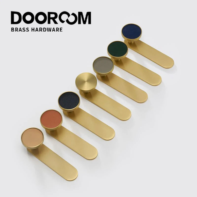Dooroom Brass Real Leather Cabinet Handles Cupboard Door Pulls Bearing Hooks Bathroom Indoor Kitchen Hallway Wall Clothes Hook DOOROOM