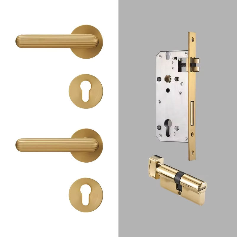 Dooroom Brass Door Lock Set Modern Simple European Interiror Bedroom Bathroom Double Wood Door Lever Set Dummy Handle Knob DOOROOM