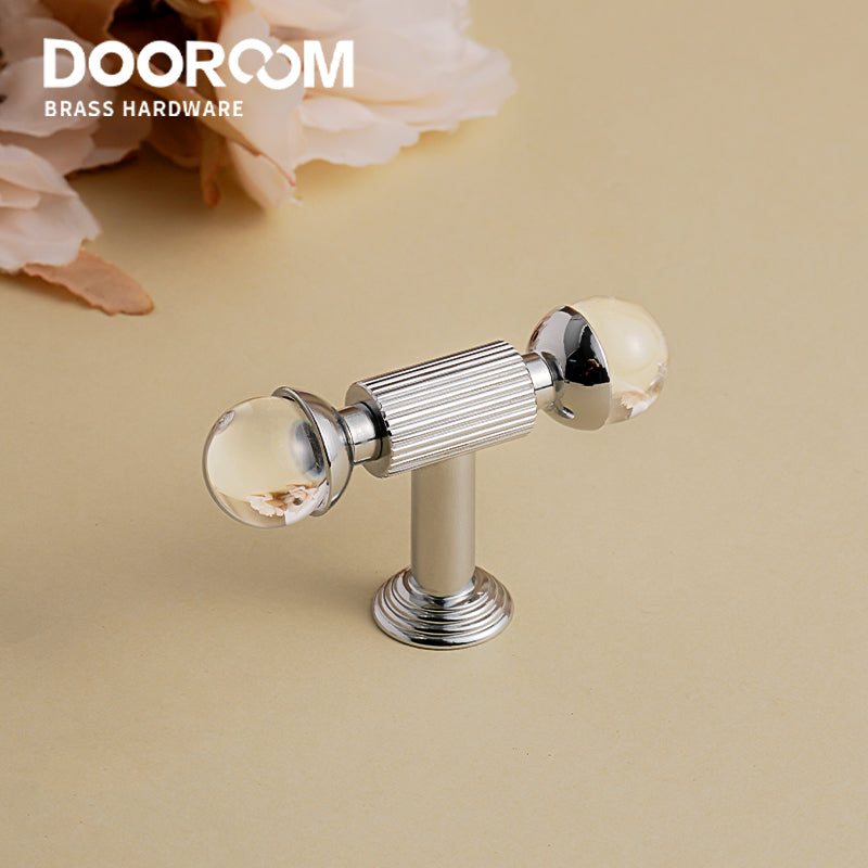 Dooroom Brass Furniture Handles Golden Cupboard Closet Cabinet Pulls T-Bar Acrylic Kitchen Modern Wardrobe Drawer Door Knobs DOOROOM