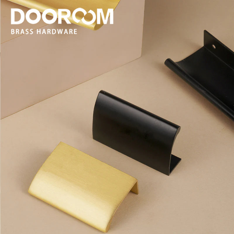 Dooroom Solid Brass Cabinet Drawer Cabinet Door Handle Comfortable Rounded Edge Lip Pull Extended Length Brushed Brass DOOROOM