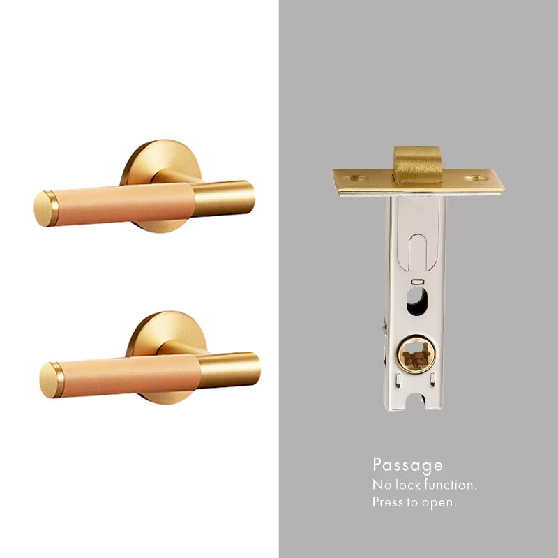 Dooroom Brass Leather Door Lock Set Modern Italian Interior Modern Bedroom Bathroom Double Wood Door Lever Set Dummy Handle DOOROOM