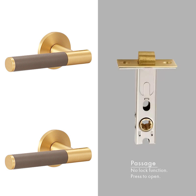 Dooroom Brass Leather Door Lock Set Modern Italian Interior Modern Bedroom Bathroom Double Wood Door Lever Set Dummy Handle DOOROOM