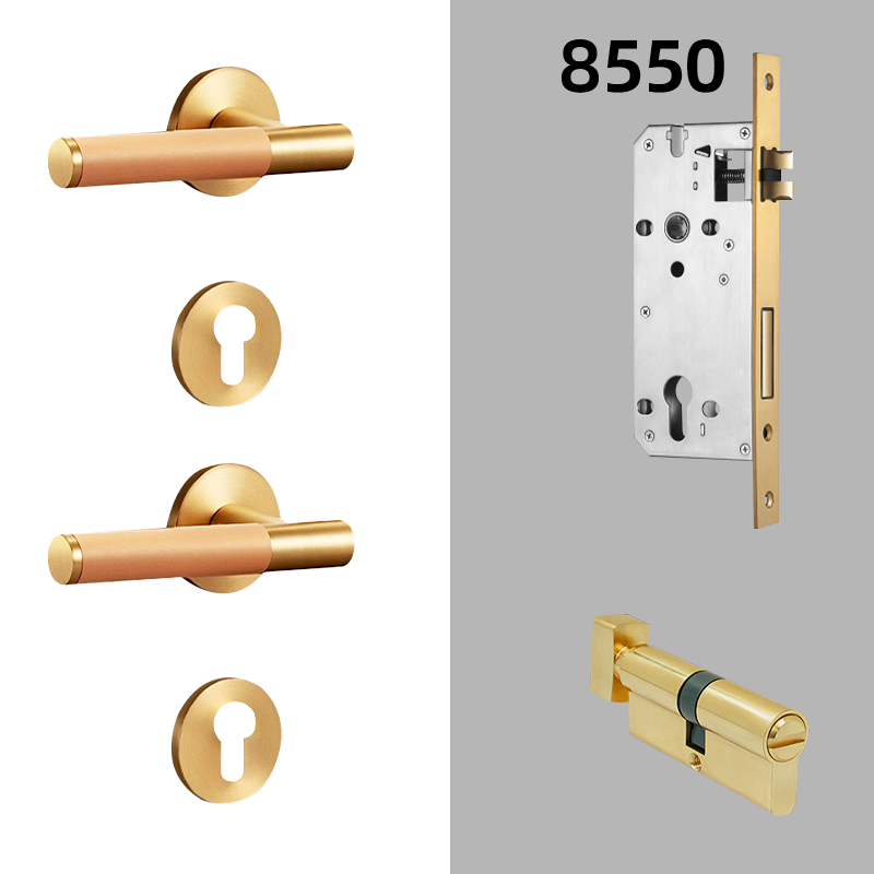 Dooroom Brass Leather Door Lock Set Modern Italian Interior Modern Bedroom Bathroom Double Wood Door Lever Set Dummy Handle DOOROOM