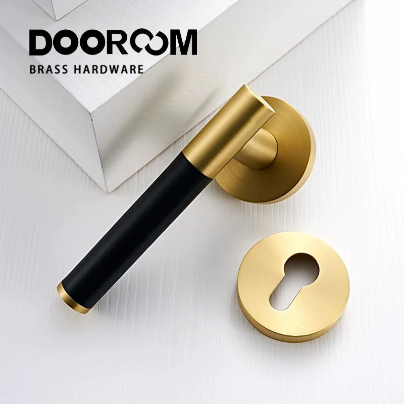 Dooroom Brass Leather Door Lock Set Modern Italian Interior Modern Bedroom Bathroom Double Wood Door Lever Set Dummy Handle DOOROOM