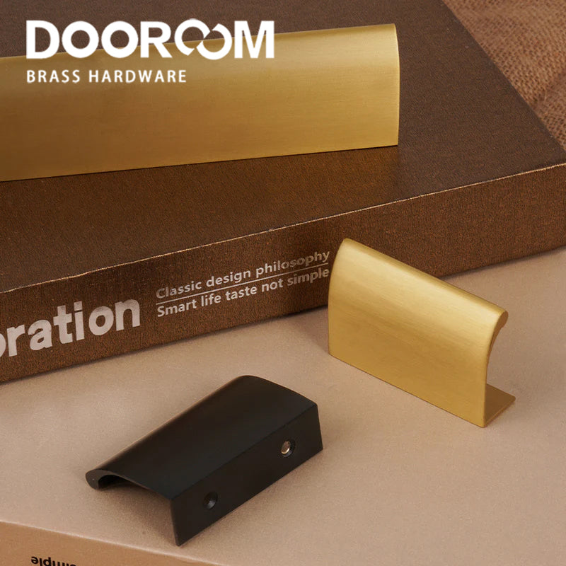 Dooroom Solid Brass Cabinet Drawer Cabinet Door Handle Comfortable Rounded Edge Lip Pull Extended Length Brushed Brass DOOROOM