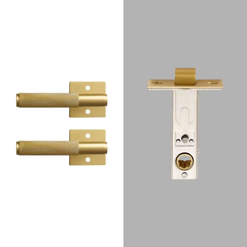 Dooroom Brass Door knurled handle Set Modern Interiror Bedroom Bathroom Door Lever Set Dummy Privacy Passage lock DOOROOM