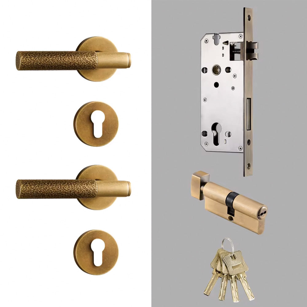 Dooroom Brass Door Lock Set Hammered Polished Brass Gold Yellow Bronze Interior Bedroom Bathroom Double Wood Door Lever DOOROOM