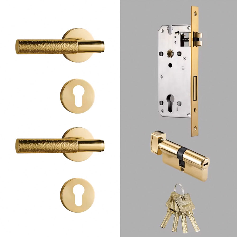 Dooroom Brass Door Lock Set Hammered Polished Brass Gold Yellow Bronze Interior Bedroom Bathroom Double Wood Door Lever DOOROOM
