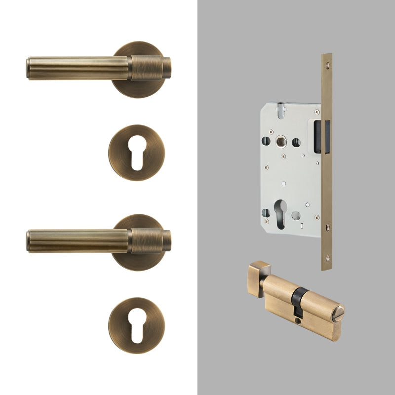 Dooroom Brass Door Lock Set Modern Stripe Shiny Gold Interior Bedroom Bathroom Double Wood Door Lever Dummy Privacy Passage DOOROOM