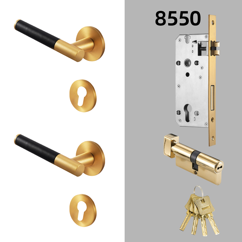 Dooroom Brass Leather Door Lock Set Modern Italian Interior Modern Bedroom Bathroom Double Wood Door Lever Set Dummy Handle DOOROOM