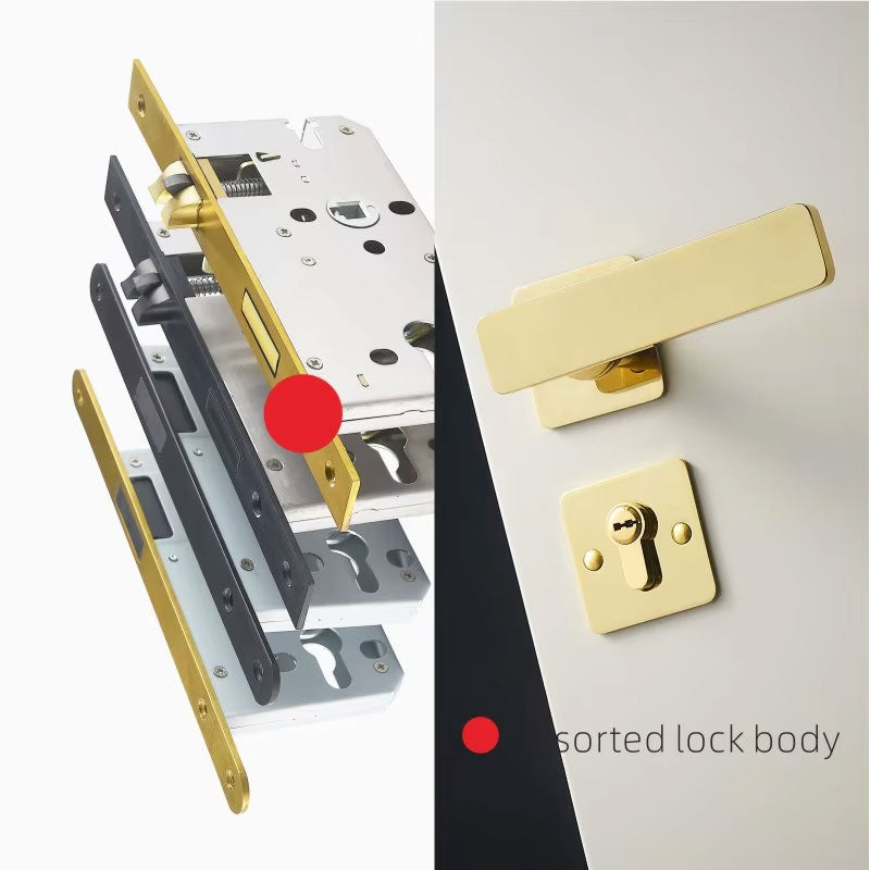 Dooroom Brass Door Lever Ultra-thin Mute Modern Black Gold Interior Bedroom Bathroom Wood Door Lock Set Split Handle Knob DOOROOM