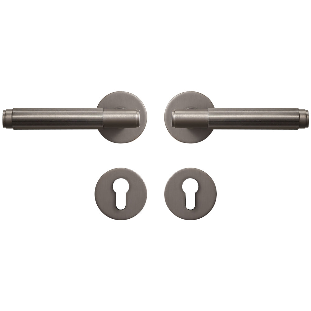 Dooroom Brass Stripe Door Lock Set Modern Grey Interior Bedroom Bathroom Double Wood Lever Dummy Handle Knob Linear DOOROOM