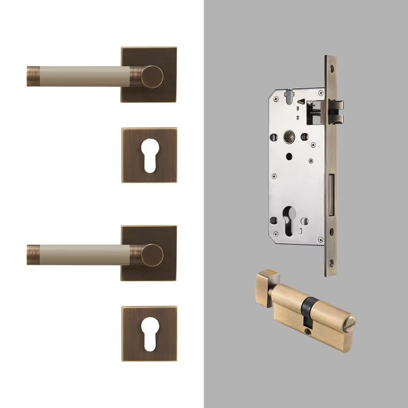 Dooroom Brass Door Lock Set Modern Replaceable Leather Interior Bedroom Bathroom Double Dummy Privacy Passage Door Lever Set DOOROOM