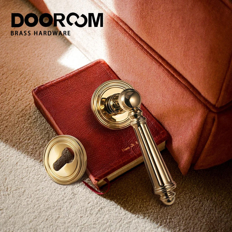 Dooroom Brass Door Lever Set Bright Silver French Retro Bedroom Gold Chrome New Classic Solid Wood Interior Lock Set Dummy Lock DOOROOM