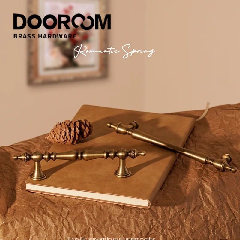 Dooroom Brass Furniture Handles Retro Antique Bronze Senior Solid Drawer Knob Kitchen Cabinet Drawer Wardrobe Hardware Handle DOOROOM