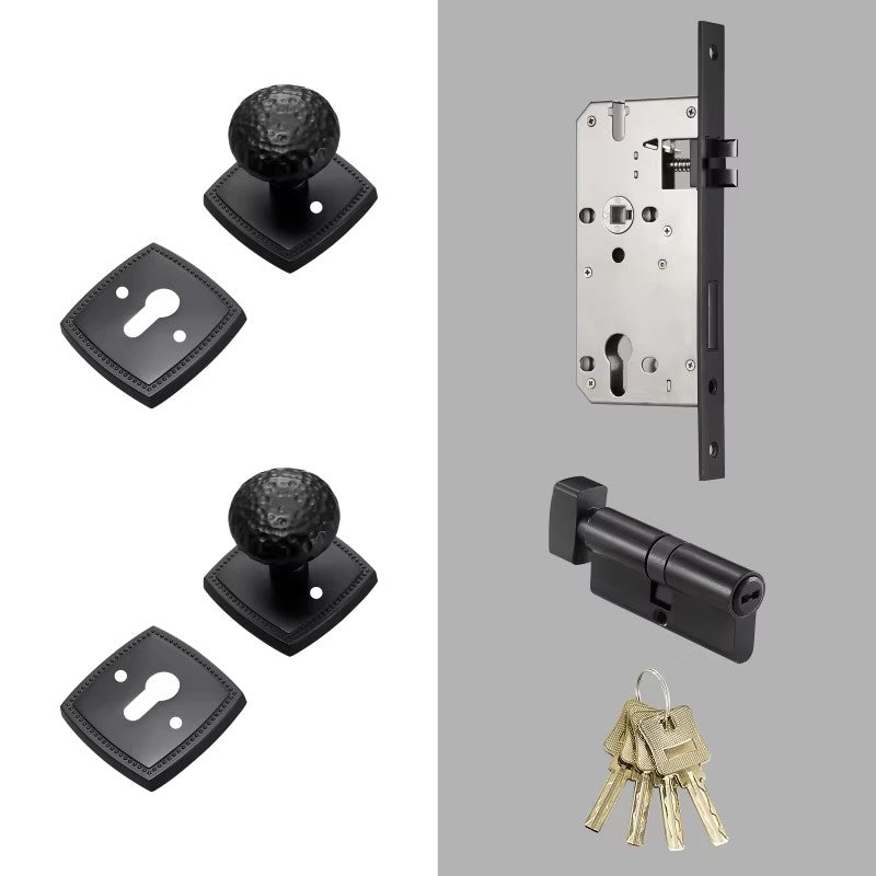 Dooroom Brass Door Lock Set Hammered Modern Bedroom Bathroom Double Lever Dummy Privacy Passage Hidden Handle Knob DOOROOM