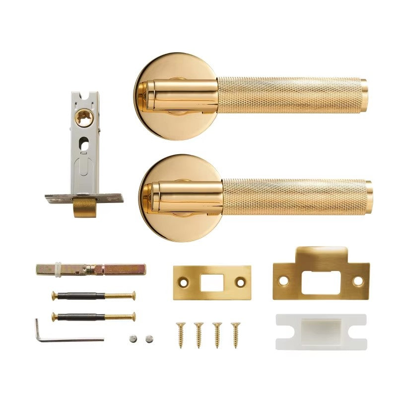 Dooroom Brass Door Lever Set Knurled Privacy Passage Dummy Thumbturn Lock Handle Set Knurled Hardware DOOROOM
