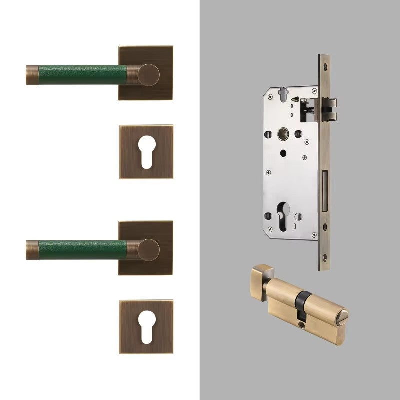 Dooroom Brass Door Lock Set Modern Replaceable Leather Interior Bedroom Bathroom Double Dummy Privacy Passage Door Lever Set DOOROOM