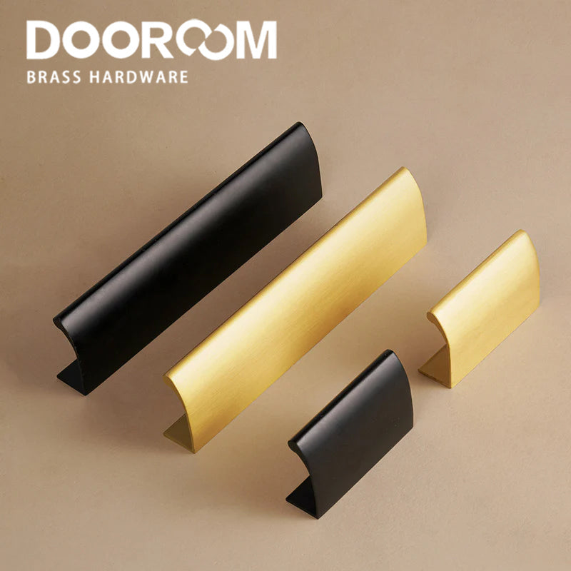 Dooroom Solid Brass Cabinet Drawer Cabinet Door Handle Comfortable Rounded Edge Lip Pull Extended Length Brushed Brass DOOROOM