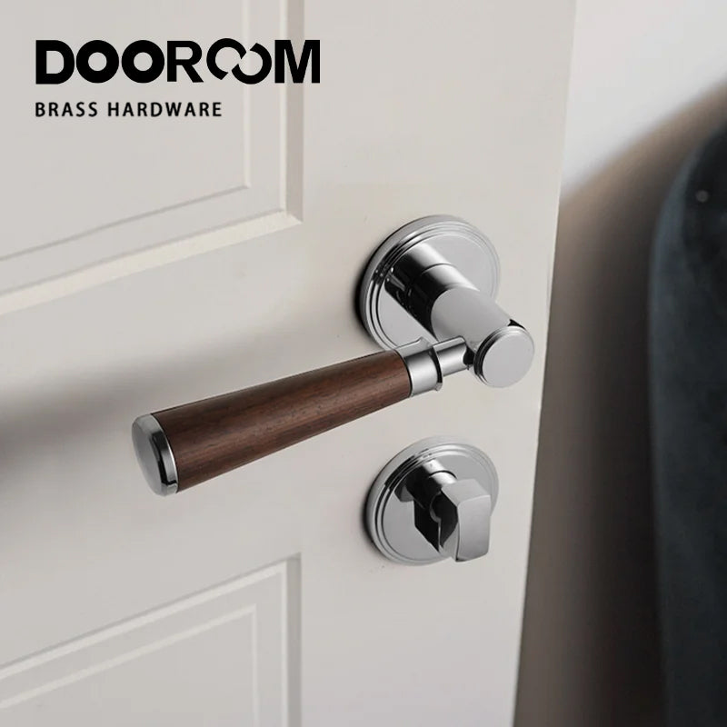Dooroom Brass Door Lock Set Modern Walnut Wood Simplicity Trapezoid Light Luxury Wooden Door Handles Furniture Bedroom Door Lock DOOROOM