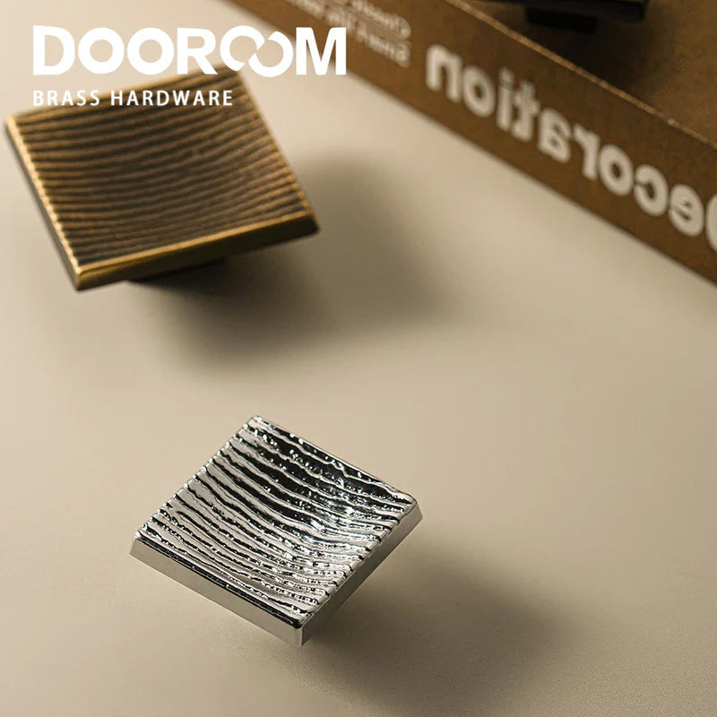 Dooroom New Simplicity Brass Furniture Handles Modern Square Cupboard Drawer Wardrobe Dresser Cabinet Knobs Wood Grain Pulls DOOROOM