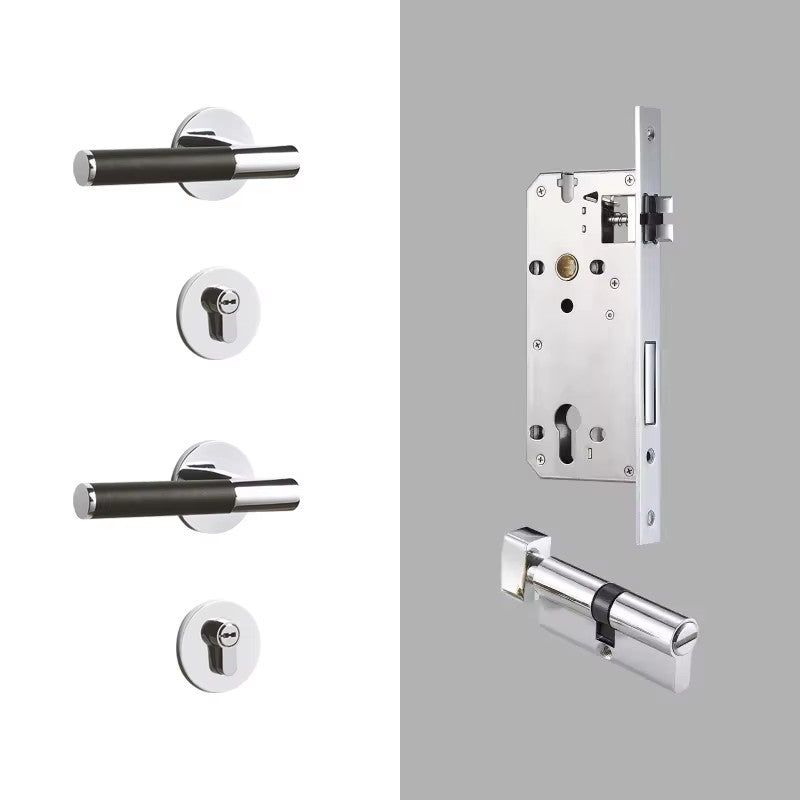 Dooroom Brass Leather Door Lock Set Modern Italian Style Black Leather Bedroom Bathroom Double Wood Door Lever Set Dummy Handles DOOROOM