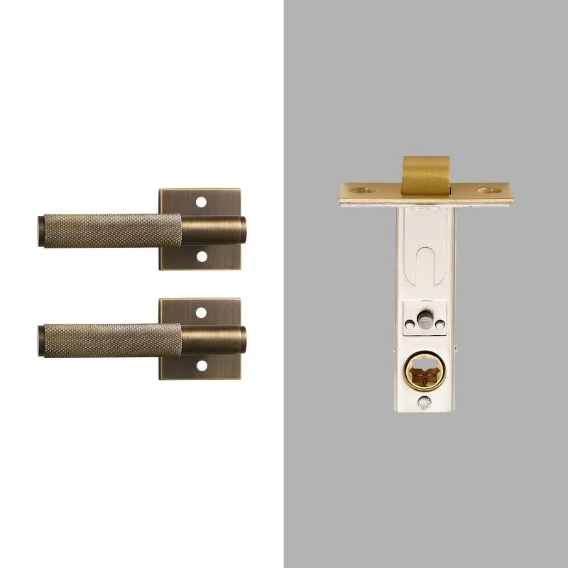 Dooroom Brass Door knurled handle Set Modern Interiror Bedroom Bathroom Door Lever Set Dummy Privacy Passage lock DOOROOM