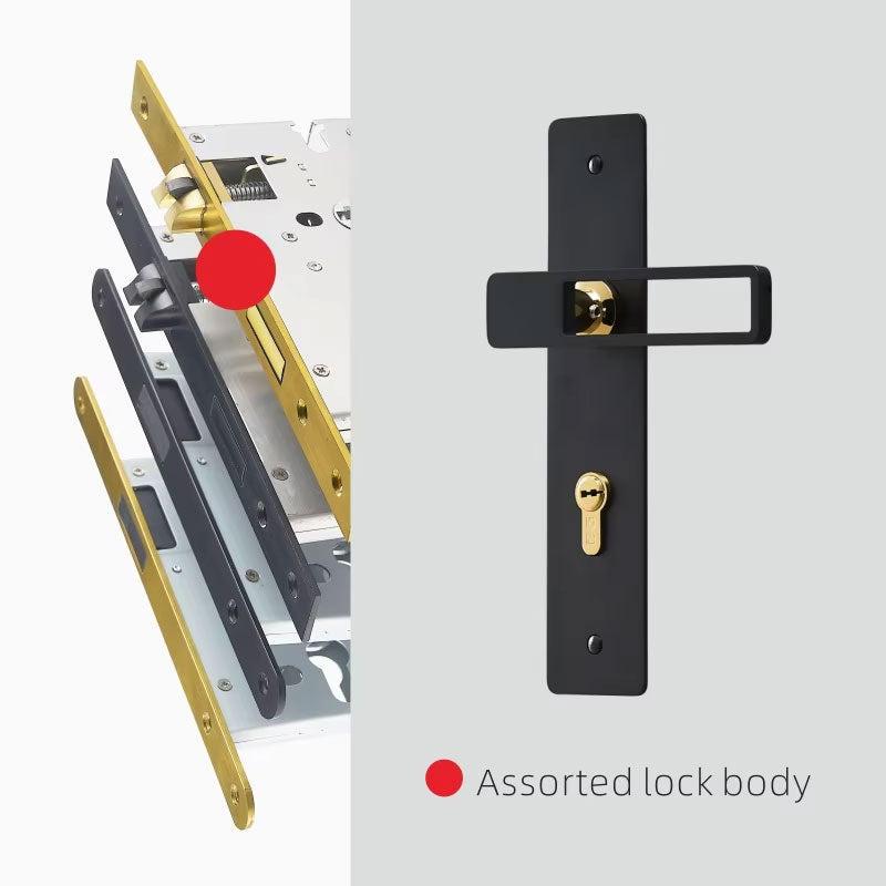 Dooroom Brass Door Lever Ultra-thin Mute Black Gold Interior Bedroom Bathroom Wood Door Lock Set Long Plate DOOROOM