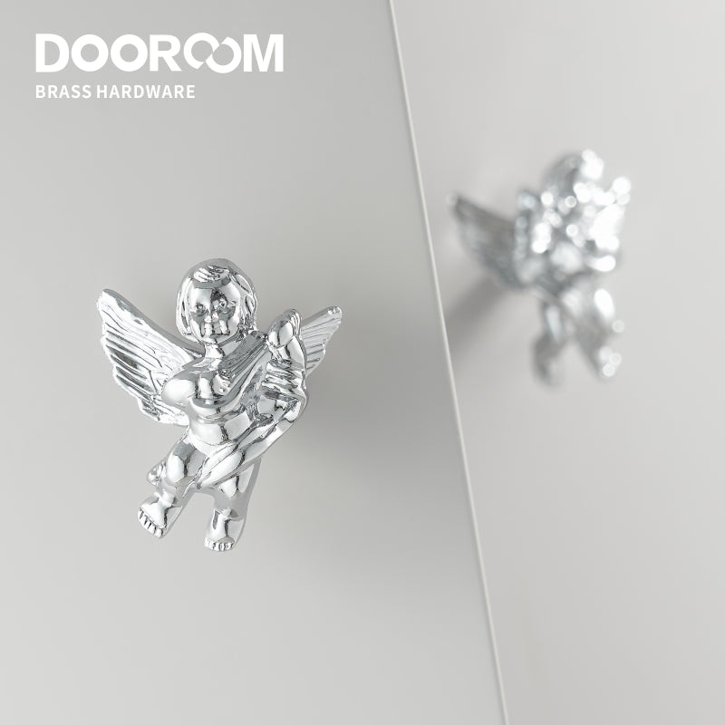 Dooroom Brass Furniture Handles Angel Decorative Shiny Chrome PVD Gold Knobs Cupboard Wardrobe Dresser Drawer Cabinet Pulls DOOROOM