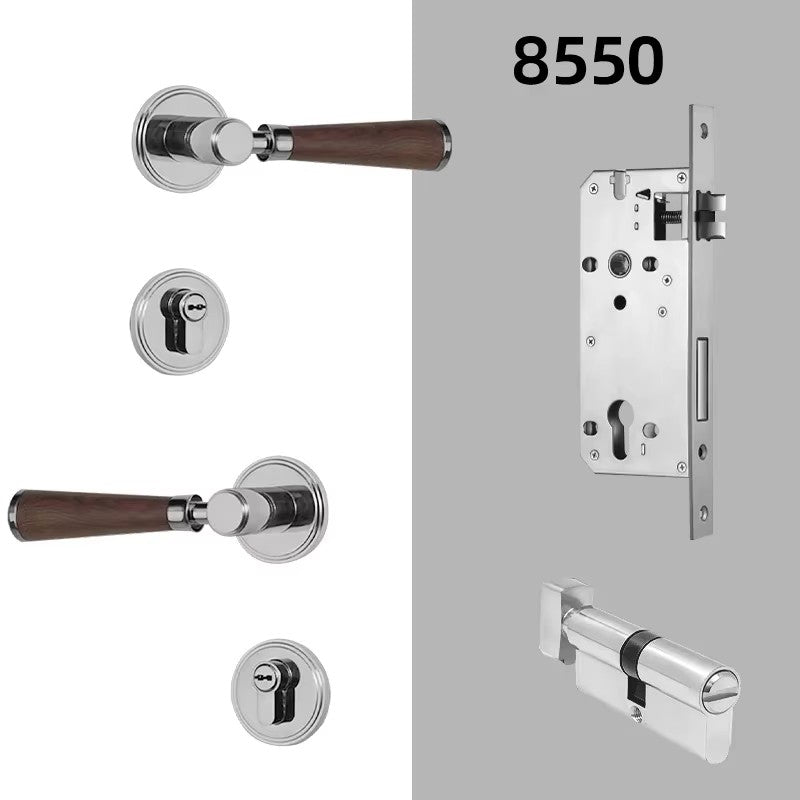 Dooroom Brass Door Lock Set Modern Walnut Wood Simplicity Trapezoid Light Luxury Wooden Door Handles Furniture Bedroom Door Lock DOOROOM