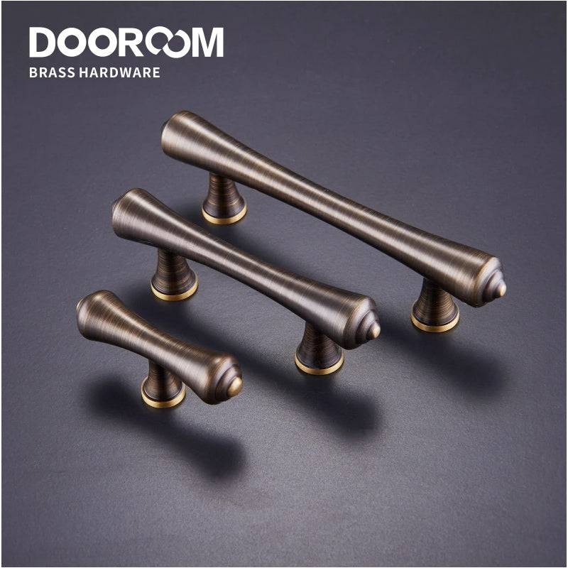 Dooroom Brass Furniture Handles Pastoral Cupboard Wardrobe Dresser Cabinet Drawer Shoe Box Mediterranean Black Pulls Knobs DOOROOM