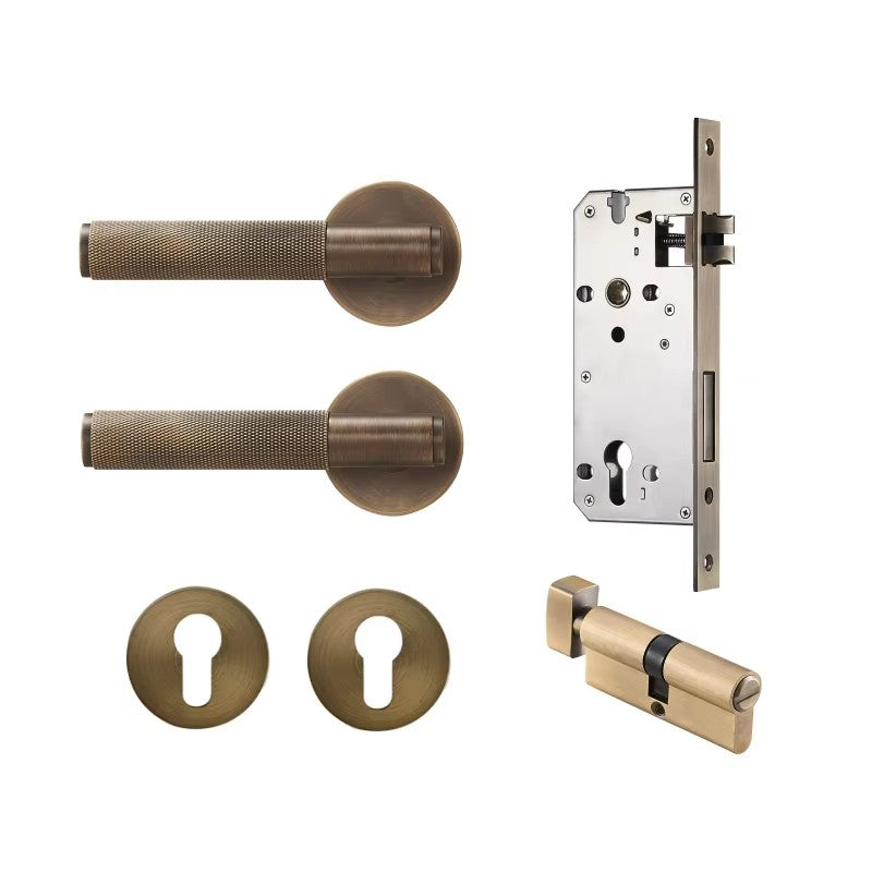 Dooroom Brass Door Lever Set Knurled Privacy Passage Dummy Thumbturn Lock Handle Set Knurled Hardware DOOROOM