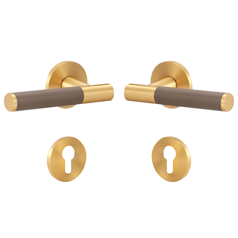 Dooroom Brass Leather Door Lock Set Modern Italian Interior Modern Bedroom Bathroom Double Wood Door Lever Set Dummy Handle DOOROOM