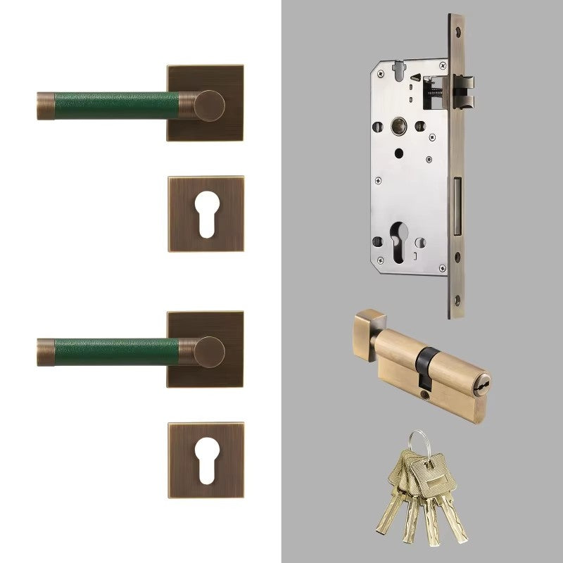 Dooroom Brass Door Lock Set Modern Replaceable Leather Interior Bedroom Bathroom Double Dummy Privacy Passage Door Lever Set DOOROOM