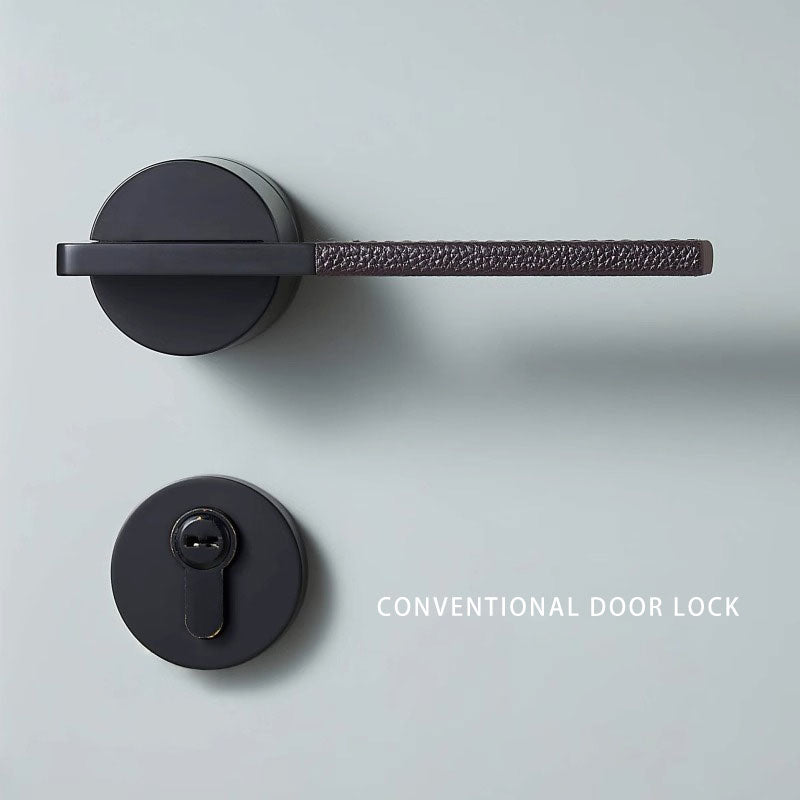 Dooroom Brass Leather Door Lock Set Black Brushed Nickel Bedroom Bathroom Double Wood Door Lever Set Dummy Privacy Passage DOOROOM