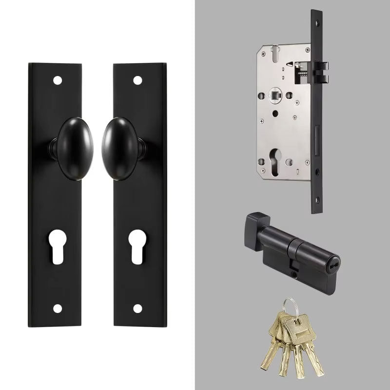 Dooroom Brass Door Lock Set Modern Egg Shaped Knob Long Plate Interior Bedroom Bathroom Double Wood Door Lever Set Dummy Handles DOOROOM