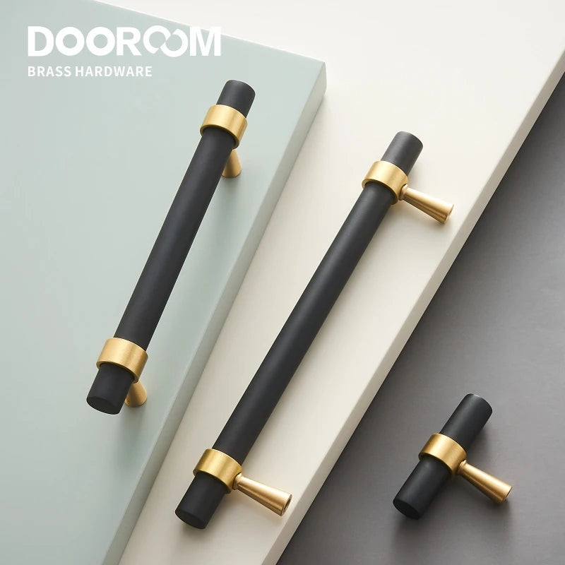 Dooroom Brass Furniture Handles T-bar Light Luxury Fashion Black Gold Silve Wardrobe Dresser Cupboard Cabinet Drawer Pulls DOOROOM