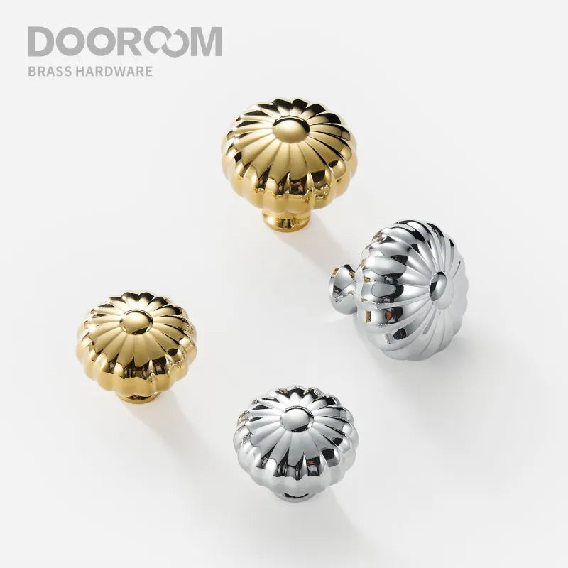 Dooroom Brass Furniture Handles Modern Pumpkin Shiny PVD Gold Bright Chrome Wardrobe Dresser Cupboard Cabinet Shoe Box Knobs DOOROOM