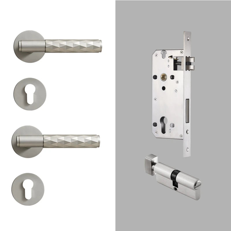 Dooroom Brass Door Lock Set Brushed Nickel Hammered Interior Bedroom Bathroom Double Wood Door Lever Set Dummy Privacy Passage DOOROOM