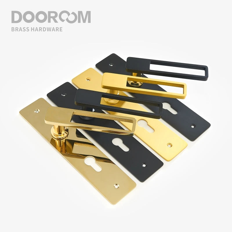 Dooroom Brass Door Lever Ultra-thin Mute Black Gold Interior Bedroom Bathroom Wood Door Lock Set Long Plate DOOROOM