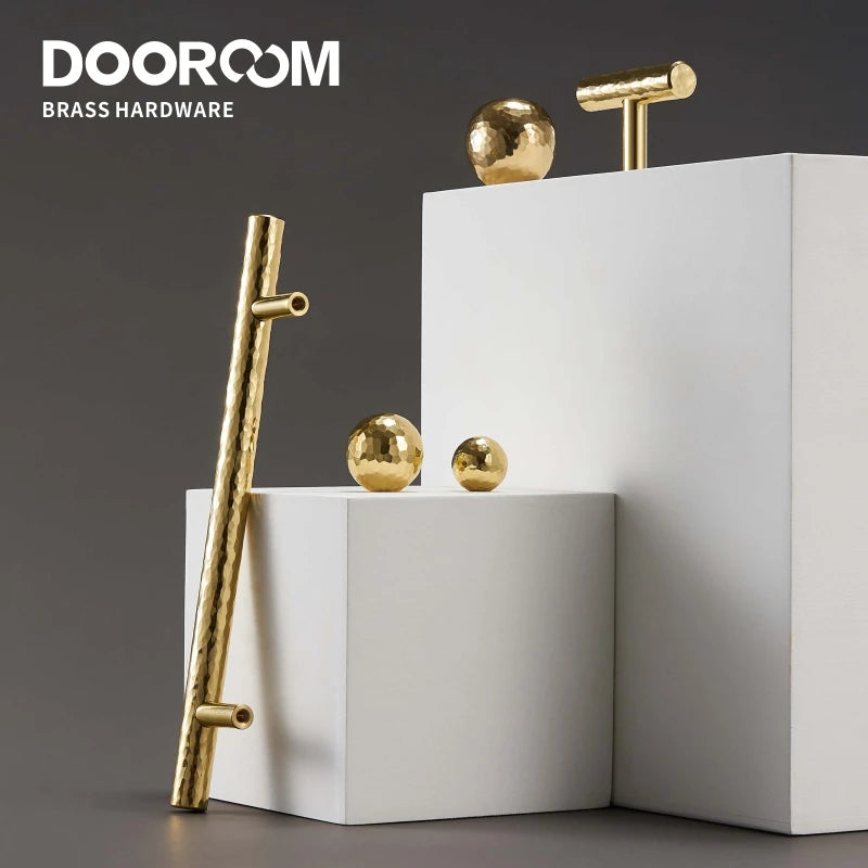 Dooroom Brass Hammered Furniture Handles Ball T Shaped And Long Pulls Cupboard Wardrobe Dresser Shoe Box Drawer Cabinet Knobs DOOROOM