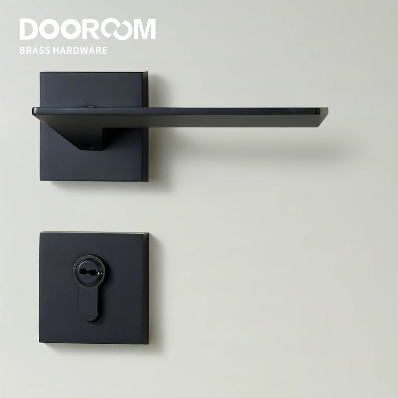 Dooroom Brass Door Lock Set Modern Black Interior Bedroom Bathroom Double Wood Door Lever Set Dummy Lock Handle DOOROOM